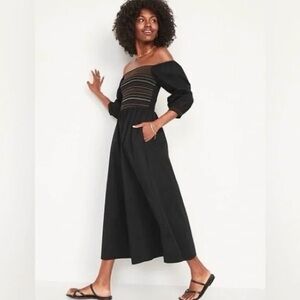 Old Navy Black Off-Shoulder Maxi Dress with Smocked Bodice